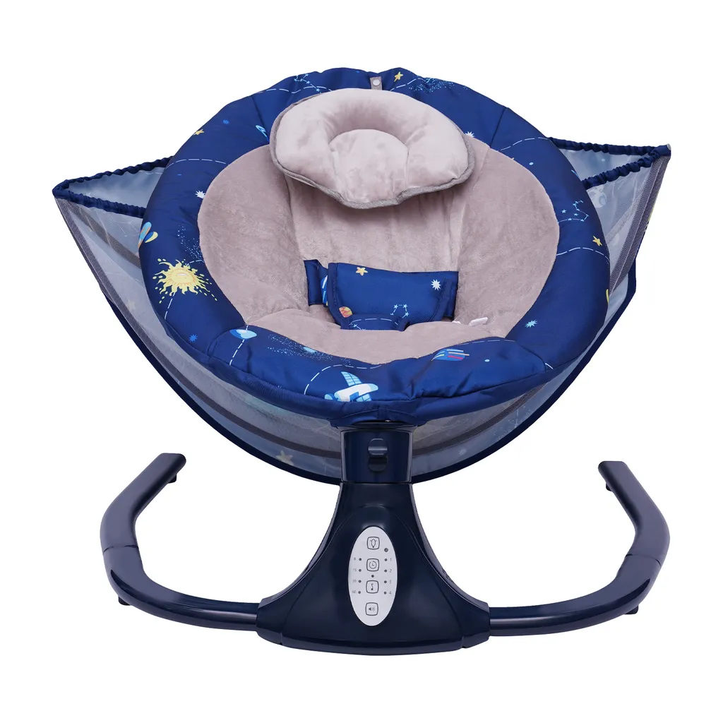 Transat bébé électrique bleu apaisant : stop aux pleurs avec le Bluetooth