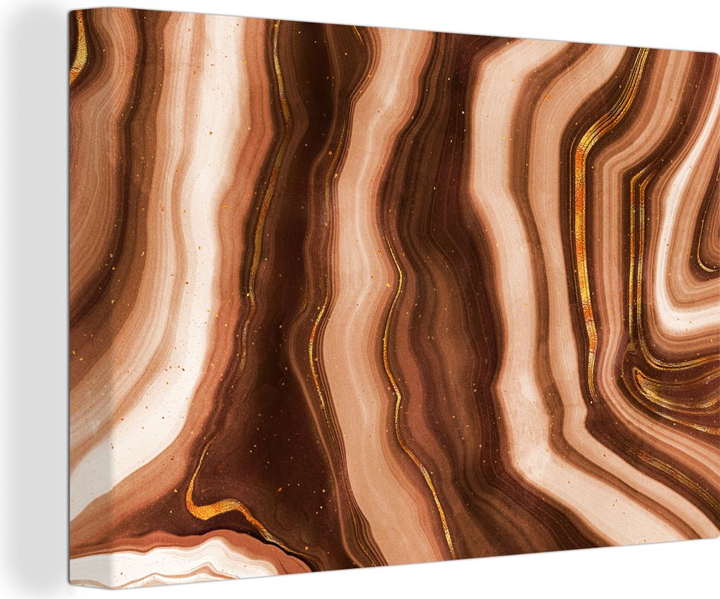 OneMillionCanvasses - Leinwandbilder - 140x90 cm, Achat - Braun - Gold - Geode Stein, Wandbilder Kunstdruck Wanddekoration - Foto auf Leinwand - ...