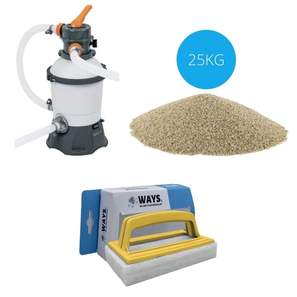Bestway - Sandfilterpumpe 3028 L/u & Filtersand 25 kg & WAYS Scheuerbürste