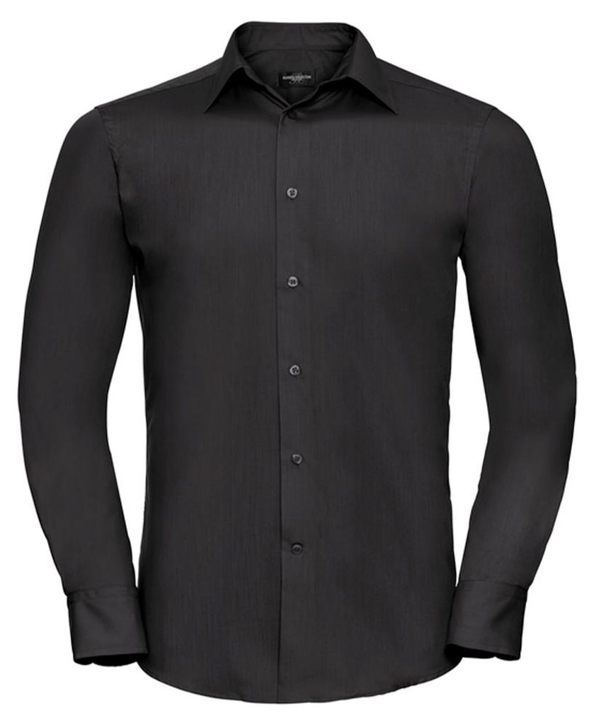 Russell Collection - Hemd für Herren, Polyester-Baumwollmischgewebe, Maßgeschneidert, Langärmlig LT4376 (XL) (Schwarz)