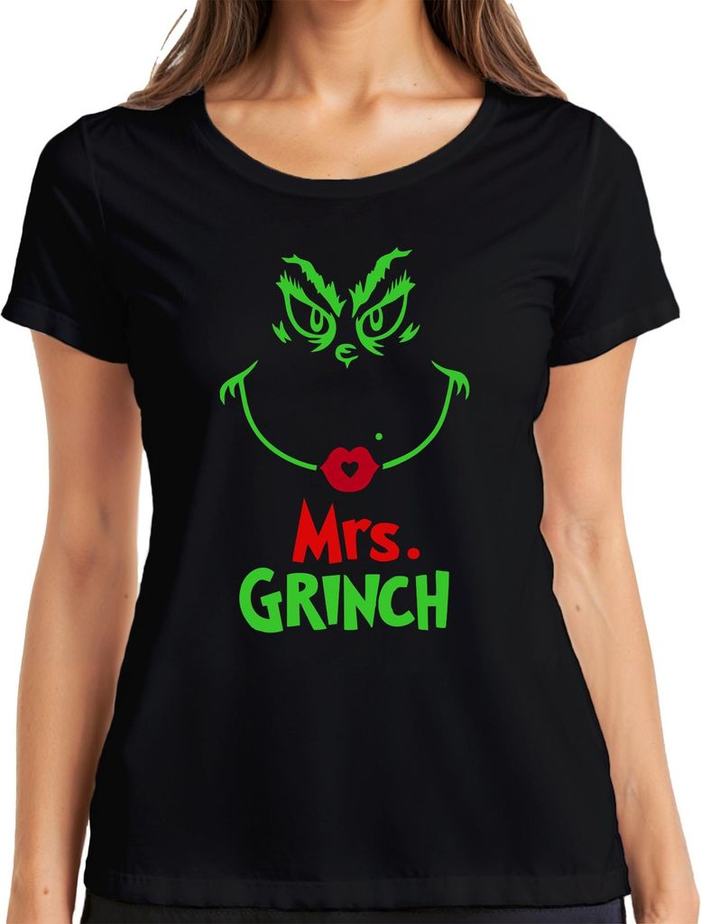 Mrs. GRINCH Weihnachten Lustig Weihnachtsfrau Grinch Geschenk Damen T-Shirt, Schwarz, XXL