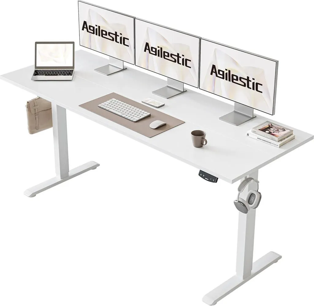 Bureau assis-debout électrique 160x60 cm chêne design ergonomique