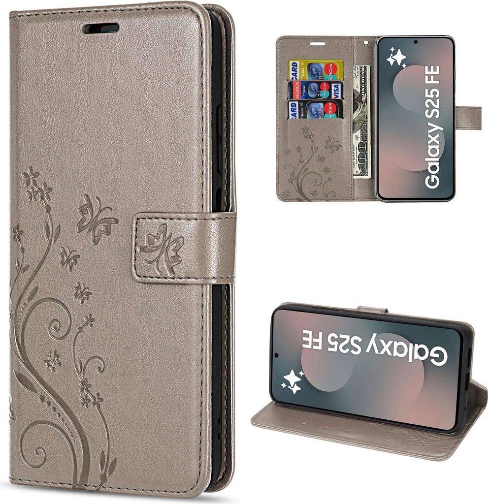 Handy Tasche für Samsung Galaxy S25 FE Hülle Handyhülle Klapphülle Wallet Case in Grau