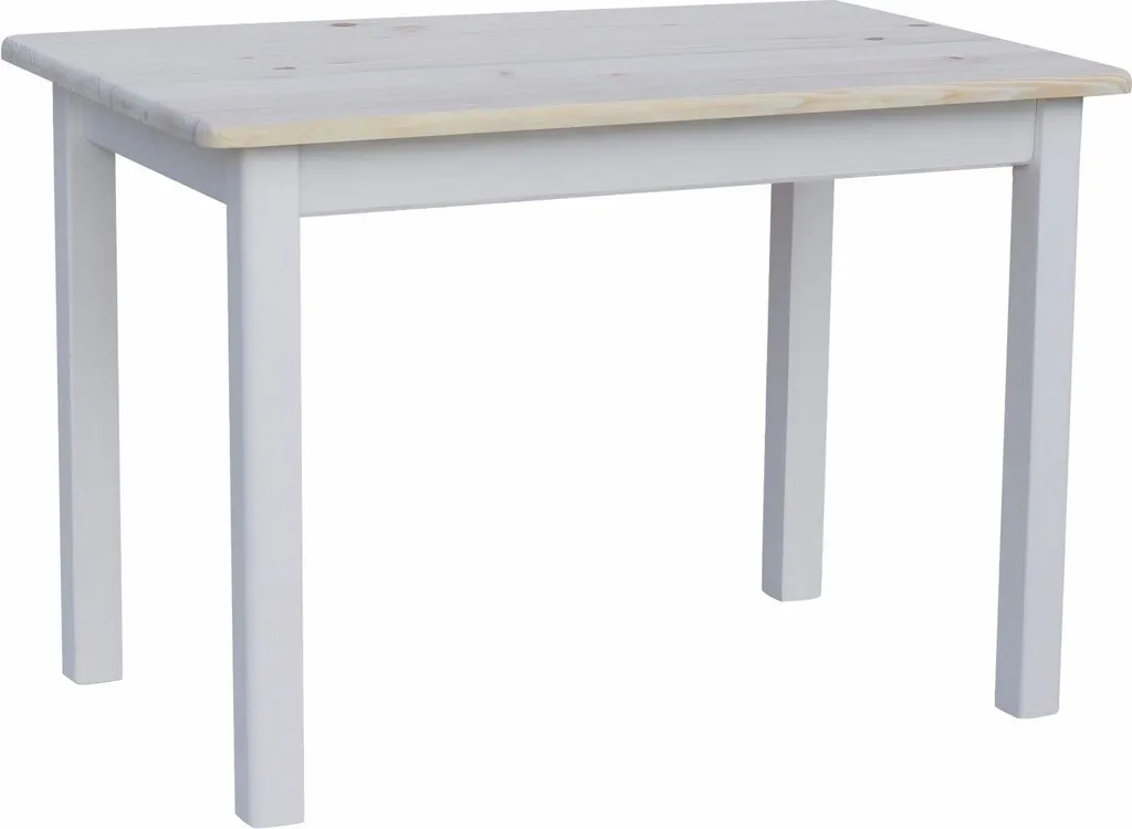 Tavolo bianco in legno di pino massiccio con piano non laccato 90 x 60 cm