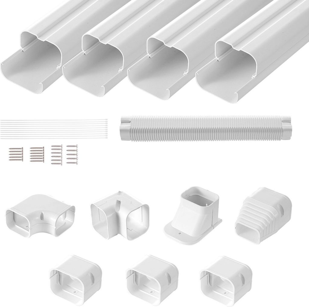 Mini-Split-Line-Set-Abdeckung 76,2 mm B 4830 mm L, dekorative PVC-Rohrleitungsabdeckung für Klimaanlage mit 4 geraden Kanälen und vollständigen ...
