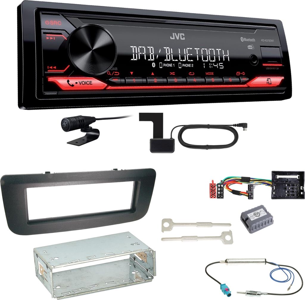 JVC KD-X272DBT Digitalradio Bluetooth FLAC Einbauset für Skoda Fabia 2 Roomster