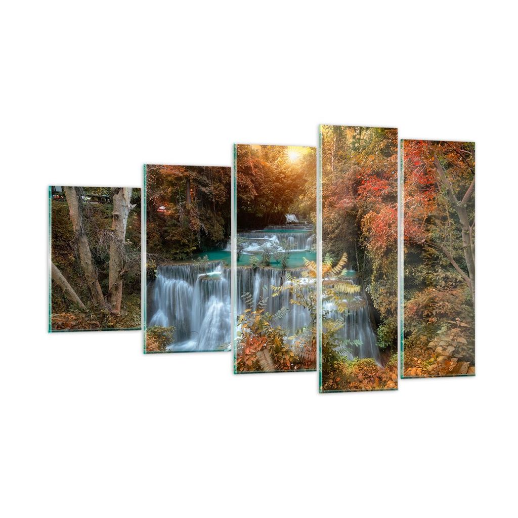 Bilder auf glas - Park Wasserfall Wasser - 100x60cm - Glasbilder - Wandbilder - Kunstdruck - zum Aufhängen bereit - Wanddekoration aus Glas - Glas...