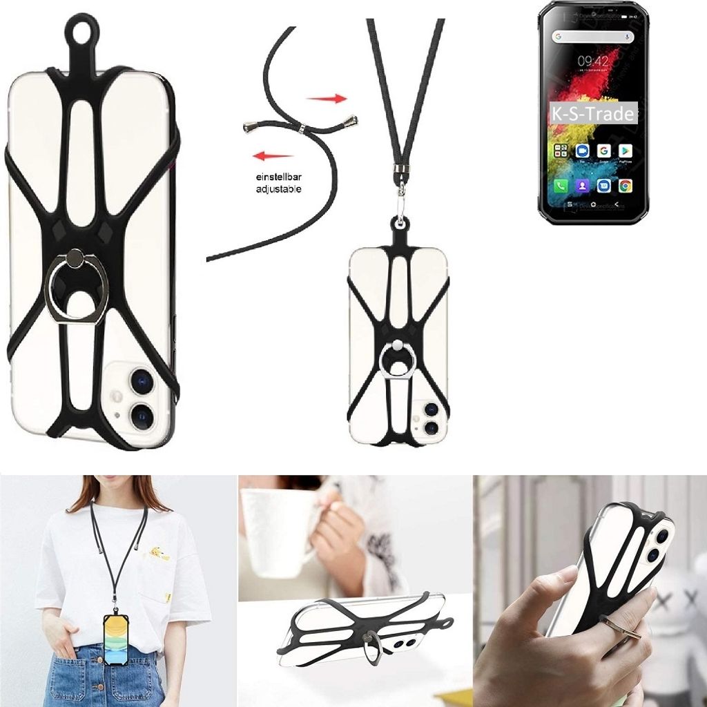 K-S-Trade 3in1 Handykette Handyband Handykordel Halsband Smartphone-Ring Handy-Ring kompatibel mit Blackview BV9900 Fingerhalterung Handyring