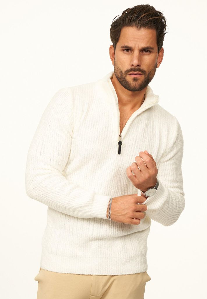 CARISMA Herren Strickpullover als Weicher Grobstrick Troyer Pulli für Herren Männer Winterpullover als Half-Zip - Regular-Fit Bouclé