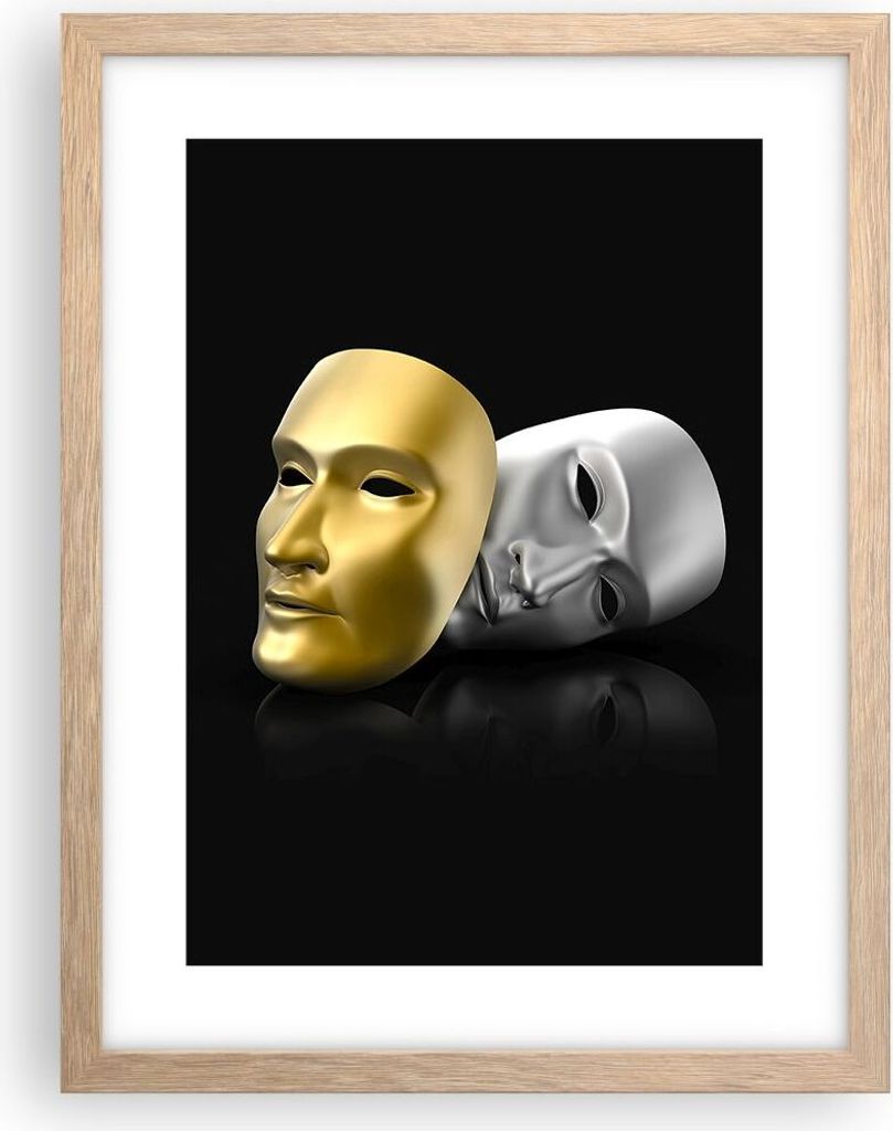 Gerahmtes Poster - Rahmen in heller Eiche - Maske Theater Bühne Schauspieler - 30x40 cm - Wand Bild - Wanddeko - Wandbilder - Wandposter - Bilderr...