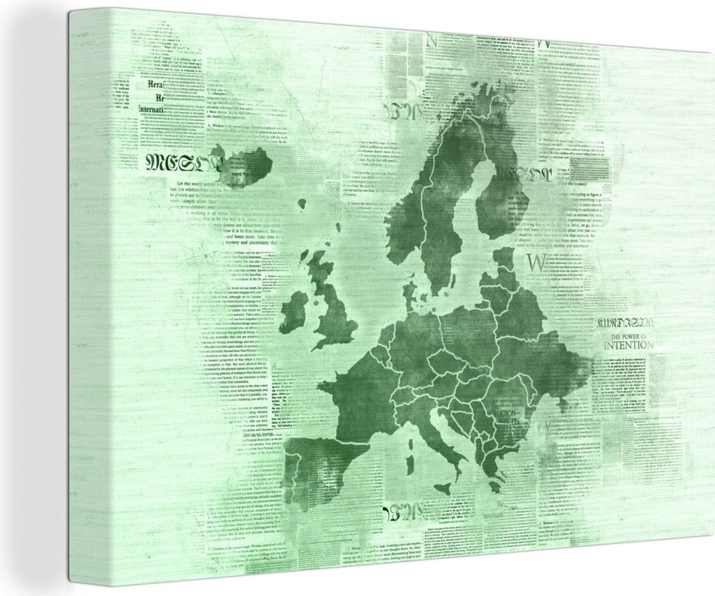 OneMillionCanvasses - Leinwandbilder - 150x100 cm, Karte von Europa - Zeitung - Grün, Wandbilder Kunstdruck Wanddekoration