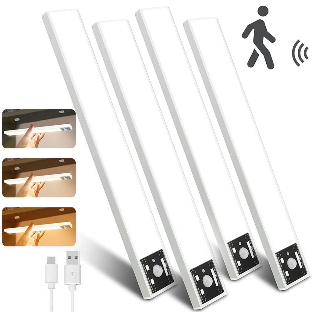 30cm Schrankbeleuchtung Led Mit Bewegungsmelder 4 Stück Kabellos Led Leiste Wiederaufladbar Unterbauleuchte Küche Sensor Licht Für Innen Kleider...