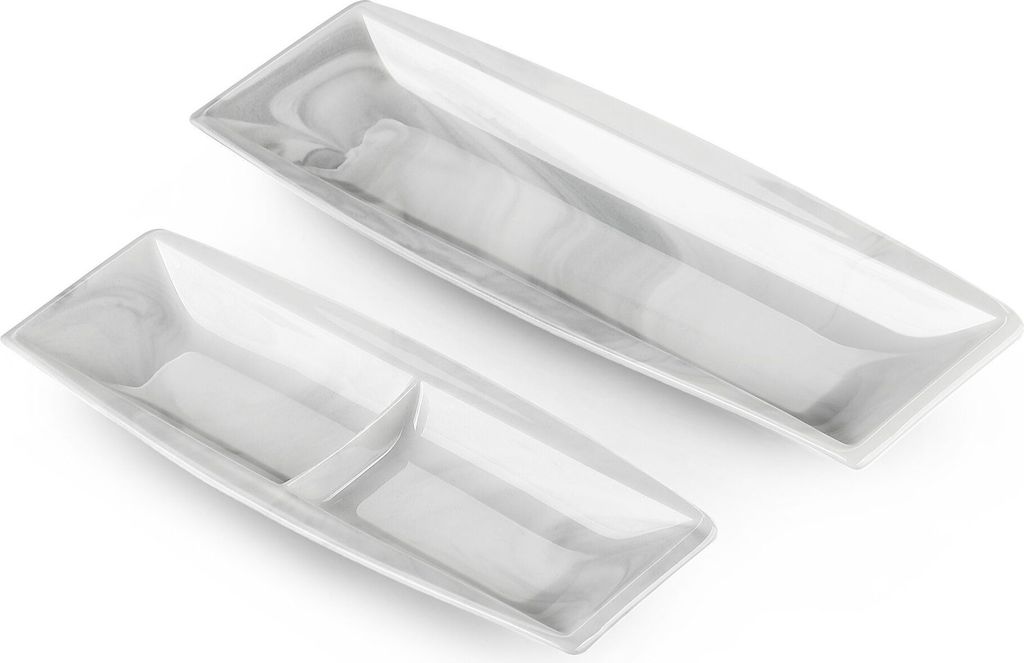 MALACASA Essteller, Serie Blance, 2 teilig Set Marmor Porzellan Servierplatte Eckig Flacher Teller Speiseteller 12 / 10 Zoll