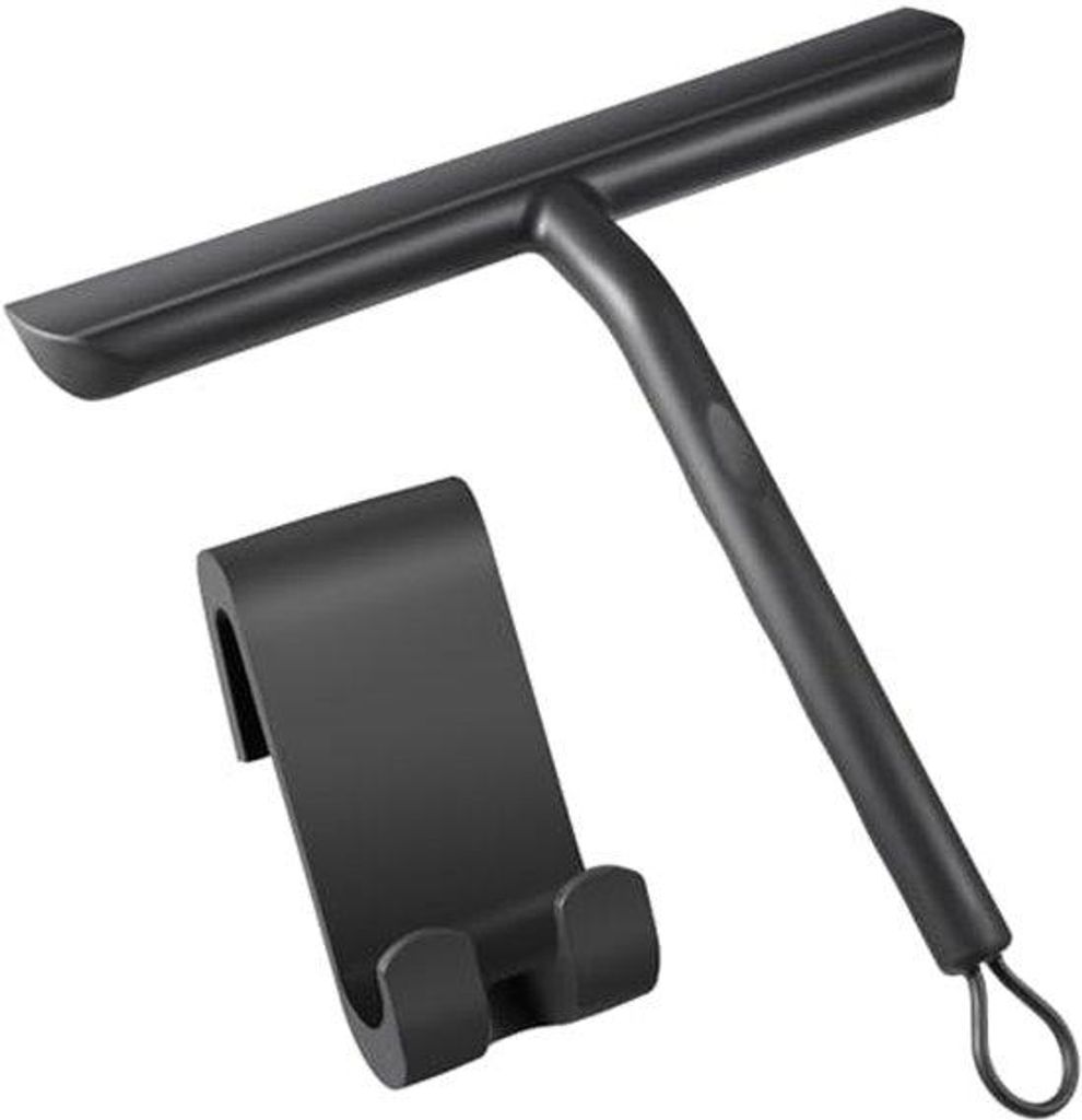 Ultiluxe Duschabzieher - Duschwischer - Fensterwischer - 21 cm - Silikonwischer - Mit Halter - Streifenfreies Reinigen - Schwarz