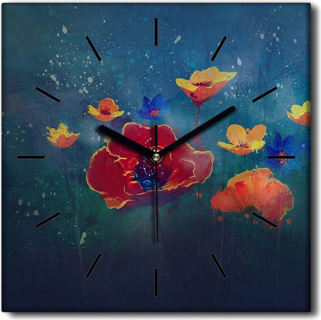 Coloray Uhr auf Leinwand 30x30 cm Wand Uhr Dekoration Wohnzimmer Segeltuch schwarze Hände -Pflanzenblumen