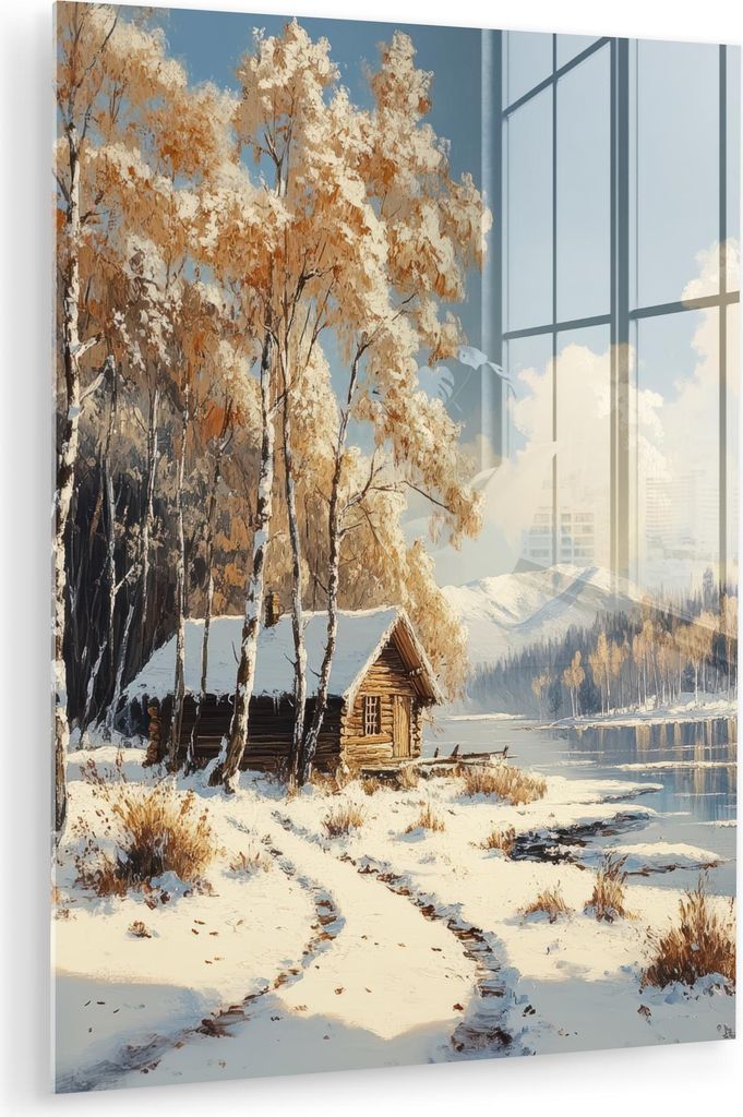 MuchoWow Glasbilder - Bilder auf Wandbild - Foto auf Glas Winter - Schnee - Zuhause - Natur 30x40 cm Wanddekoration aus Glas - Acrylglasbild - Acry...