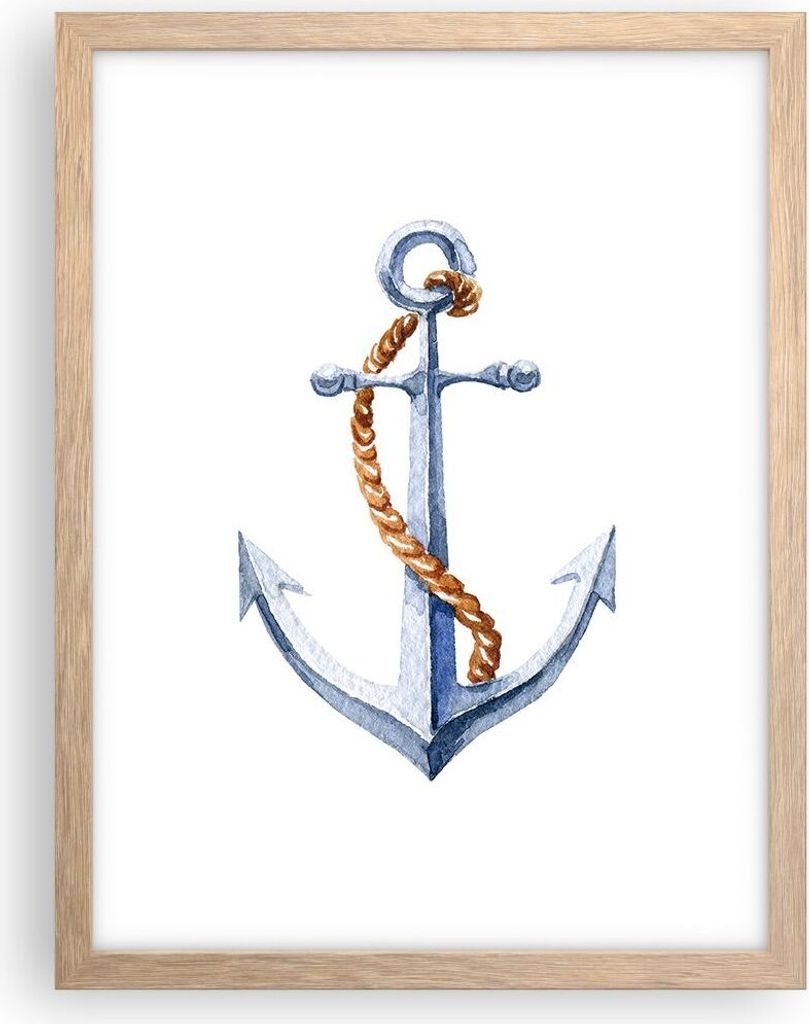 Gerahmtes Poster - Rahmen in heller Eiche - Anker Seil Segeln Meer - 30x40 cm - Wand Bild - Wanddeko - Wandbilder - Wandposter - Bilderrahmen - Bil...