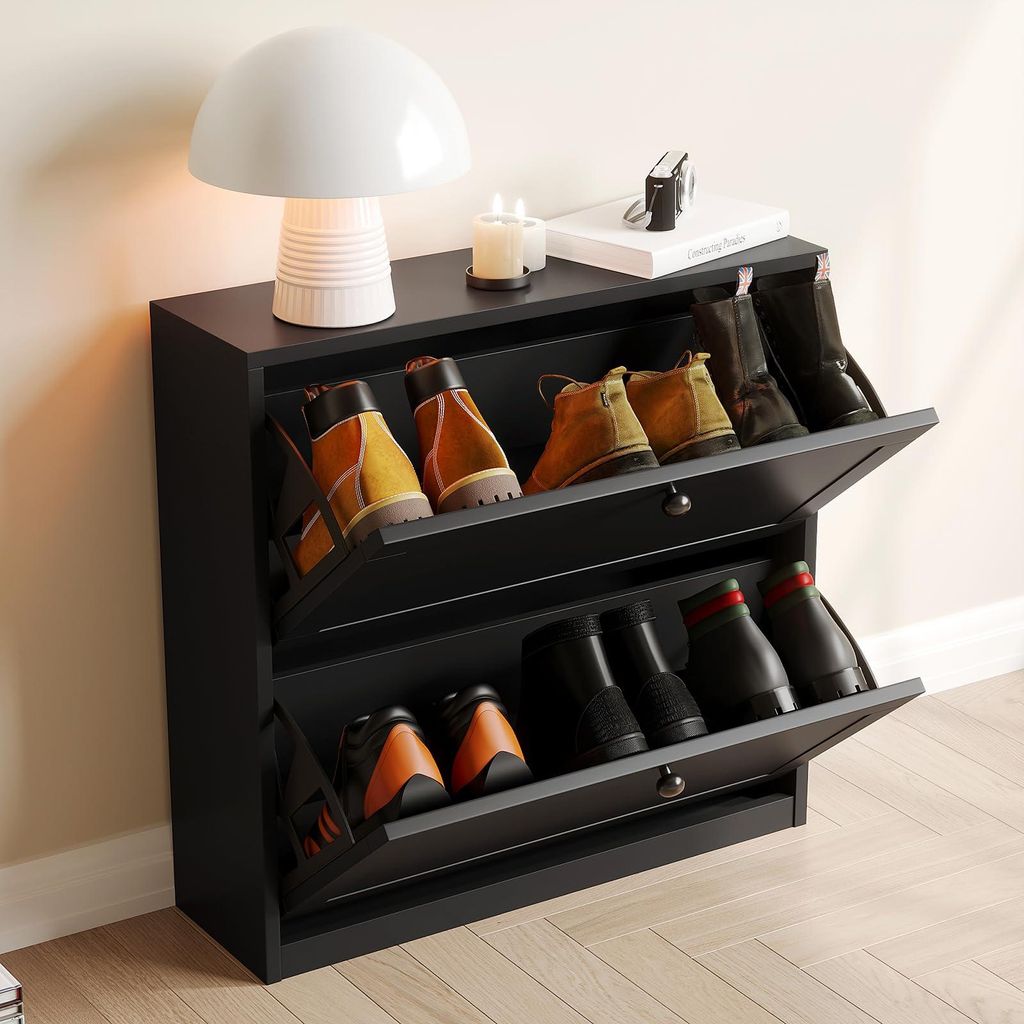 VOWNER Schuhschrank mit 2 Klappen, Schuhregal Schmal, 80 x Produktbild 