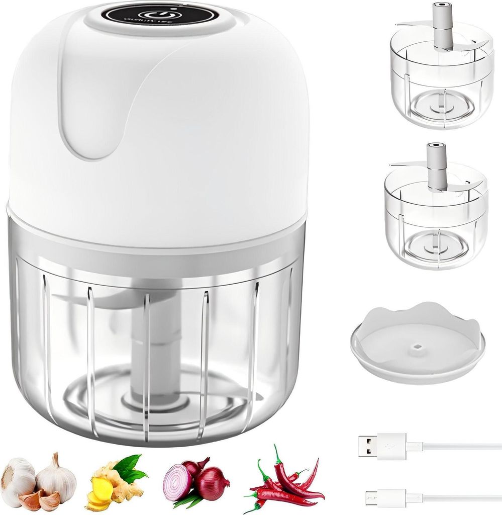 Elektrischer Zerkleinerer, Gemüseschneider, Mini Knoblauchhacker, Gemüsezerkleinerer für Knoblauch Gemüse Obst Knoblauchzerkleiner 100ml & 250m...