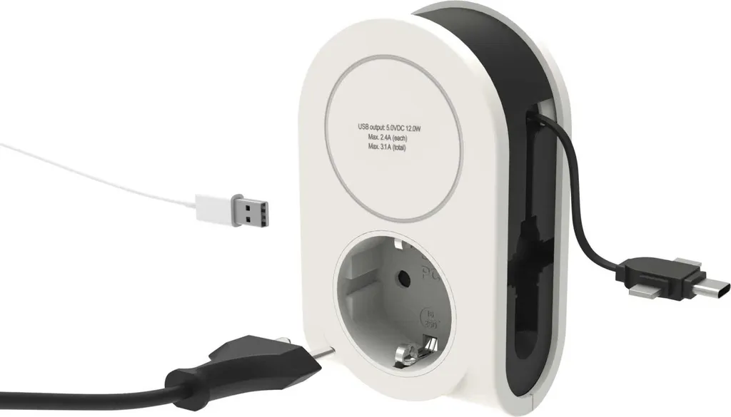 Prise secteur avec chargeur USB multi-connecteurs 3en1 câble flexible