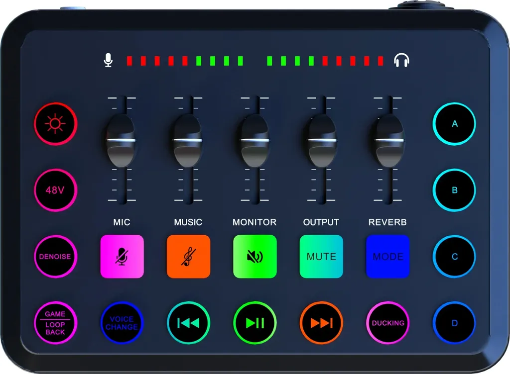 Mixer Audio Professionale 5 Canali Noise Reduction Phantom 48V Black