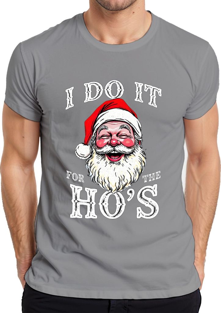 I DO IT FOR THE HO'S Weihnachtsmann Humor lustig Weihnachten Herren T-Shirt, Grau, 3XL