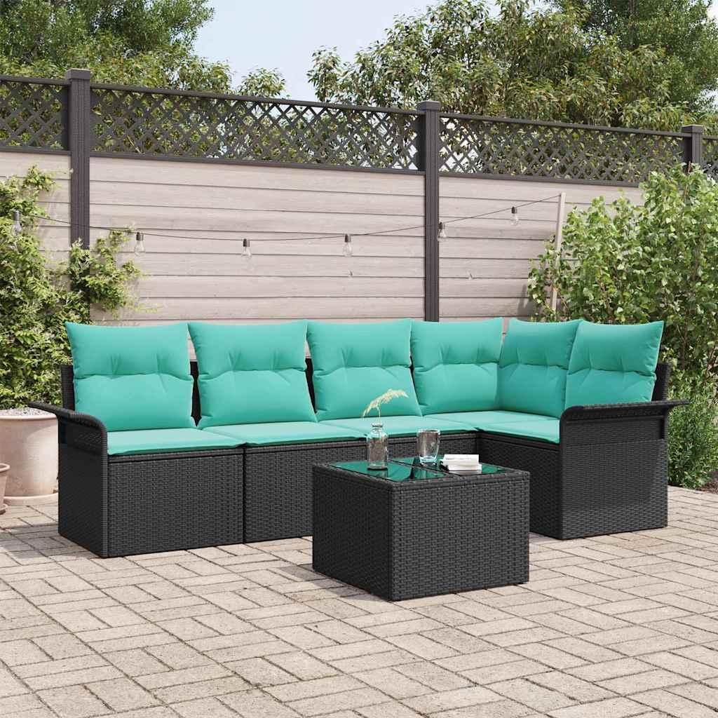 Gartensofa-set mit Speicher 6 pcs Schwarz Poly-Rattan - Gartenmöbelgarnituren DE134