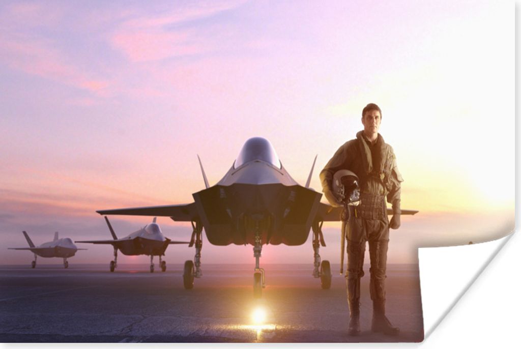 MuchoWow Poster Pilot steht neben seinem Jet 30x20 cm - Plakate - Print