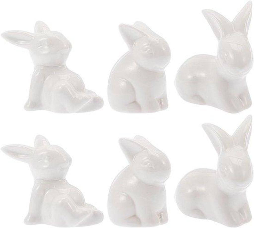 Porzellankeramik-Set mit 6 weissen Hase-Figuren für Kinder, Paschaus-Feierdekoration