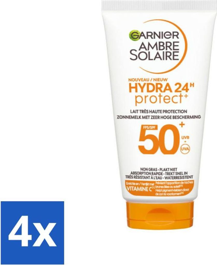 Garnier - Ambre Solaire - Sonnenschutzmittel - Hydra 24H Protect - LSF 50+ - Reisegröße - 50 ml - Vorteilspack - 4 Stücke