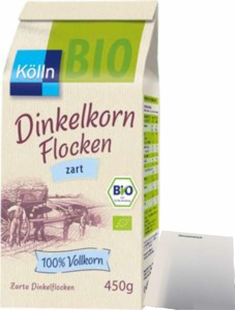 Kölln Dinkel Flocken zart (450g Packung) + usy Block