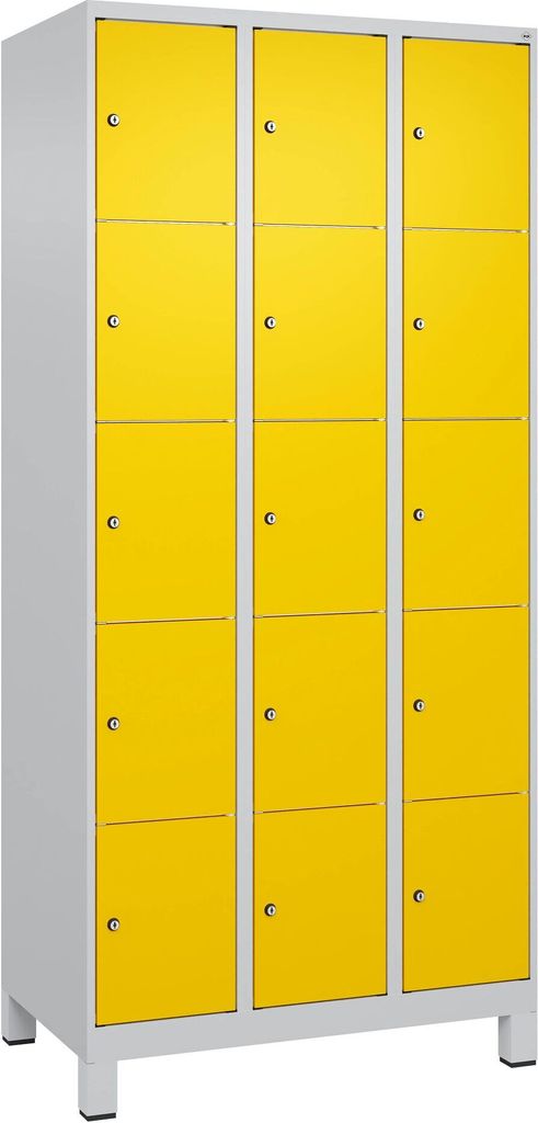C+P Fächerschrank "Classic Plus", 5 Fächer übereinander, Abteilbreite 30 cm, mit Füßen, Verkehrsgelb (RAL 1023), 195x90x50 cm/ 15 Fächer