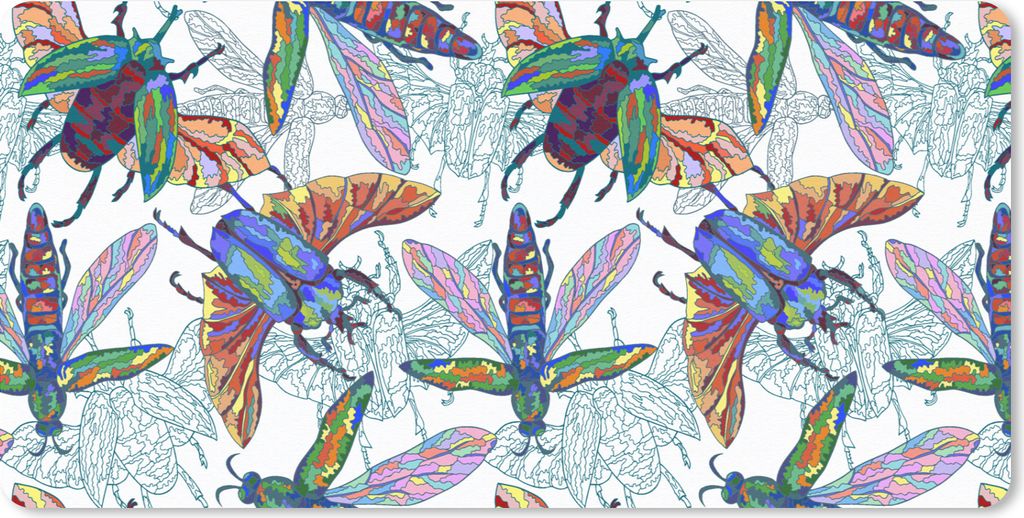 MuchoWow Schreibtischunterlage Insekten - Regenbogen - Design 80x40 cm - XXL Mauspad - Gaming Mauspad