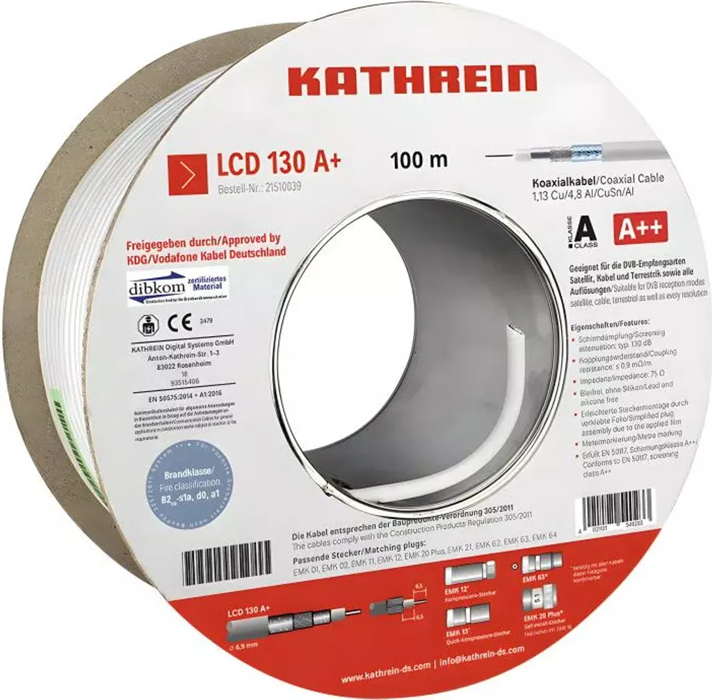 KATHREIN LCD 130 A+ Câble Coaxial 100m 75 Ohm pour Signal TV Satellite