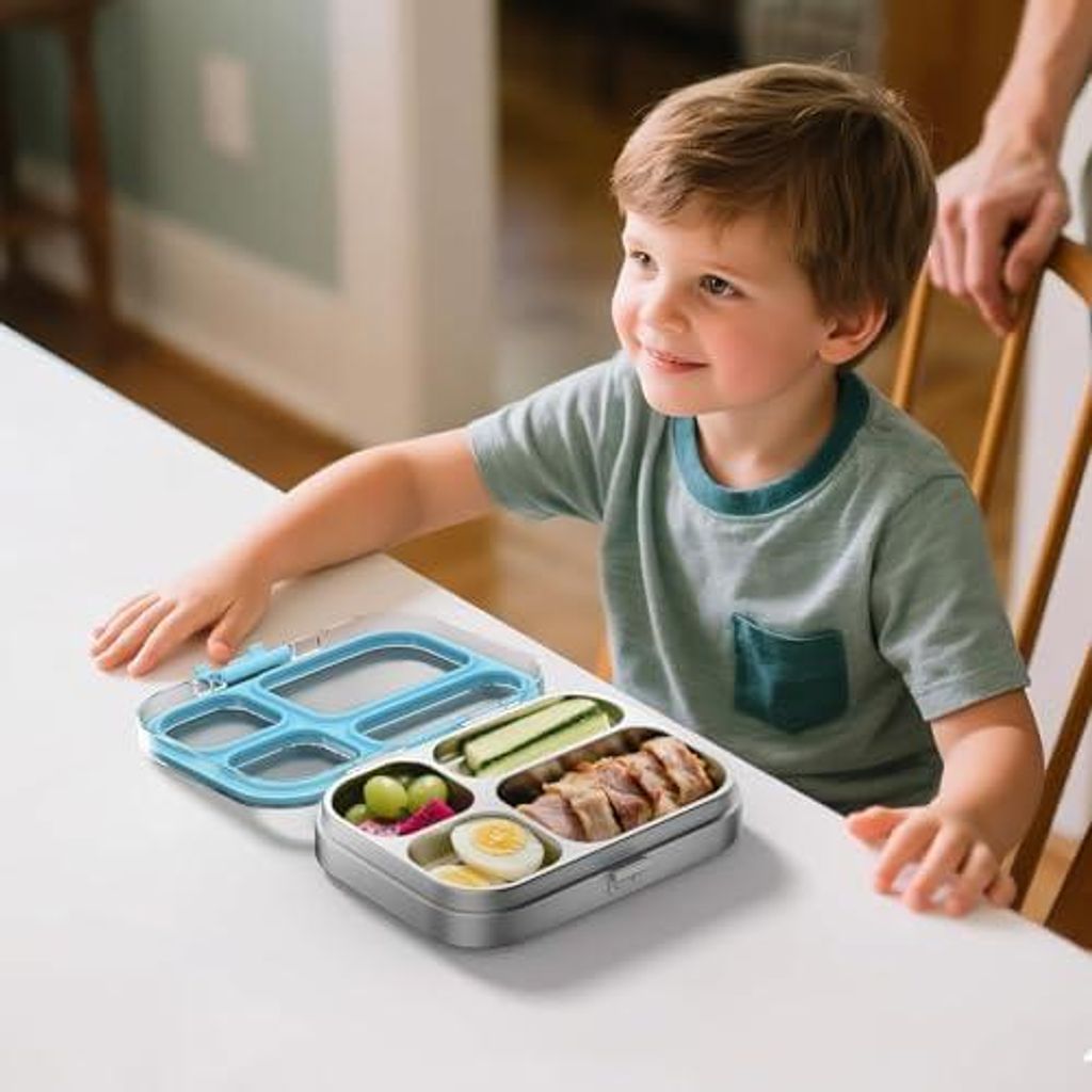 Edelstahl Brotdose Kinder 800ml Metall Bento Lunchbox mit 4