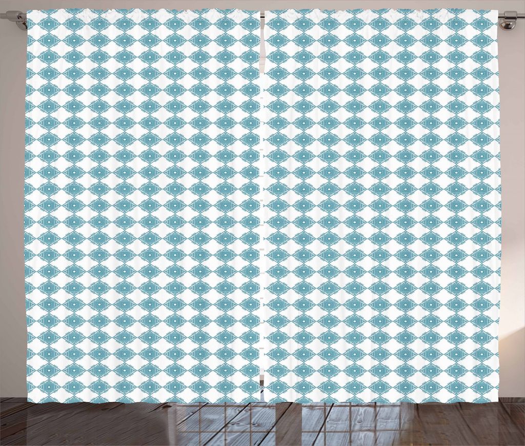 ABAKUHAUS Geometrisch Rustikaler Vorhang, Interlacing Squares, Wohnzimmer Universalband Gardinen mit Schlaufen und Haken, 280 x 245 cm, Hellblau un...