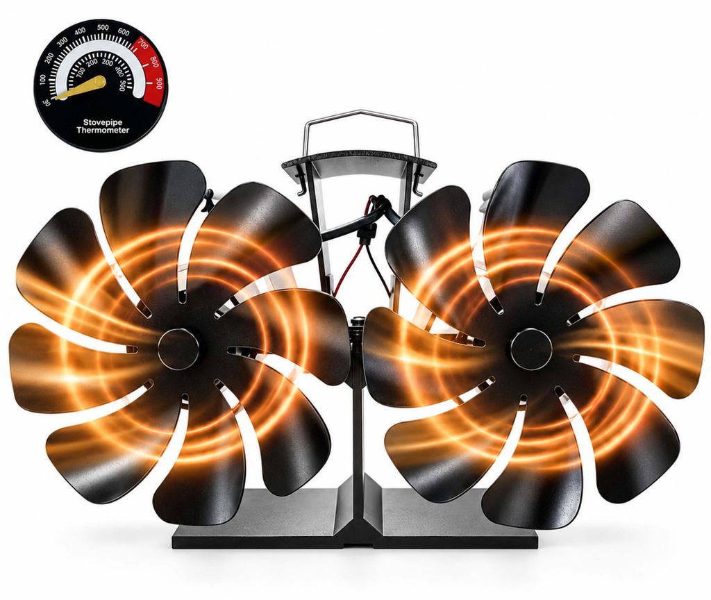 Ventilatore per stufa Relaxdays, modello doppio, senza Immagine del prodotto  Immagine generata dall'IA