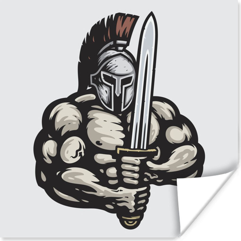MuchoWow Poster Eine Illustration eines Bodybuilders mit einem Schwert 75x75 cm - Wand Dekoration