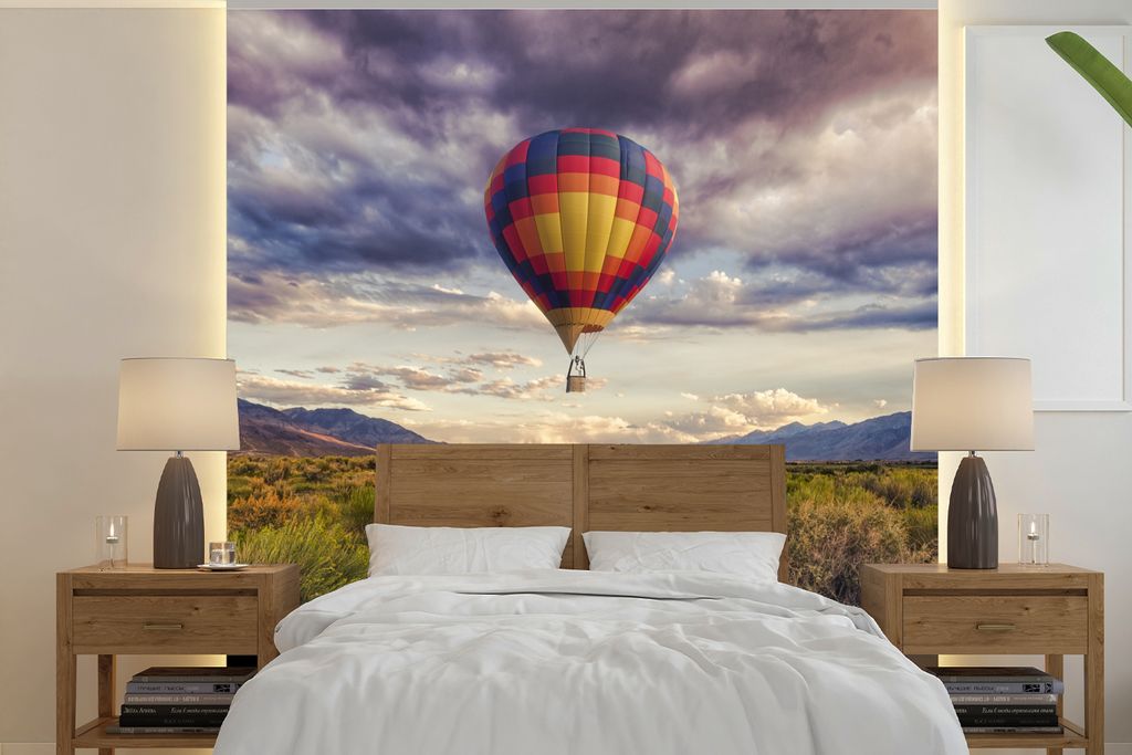 MuchoWow Fototapete für Wohnzimmer oder Schlafzimmer Wandtapete Vinyl Motivtapete Heißluftballon - Wiese - Amerika - 350x350 cm - Schlafzimmert...