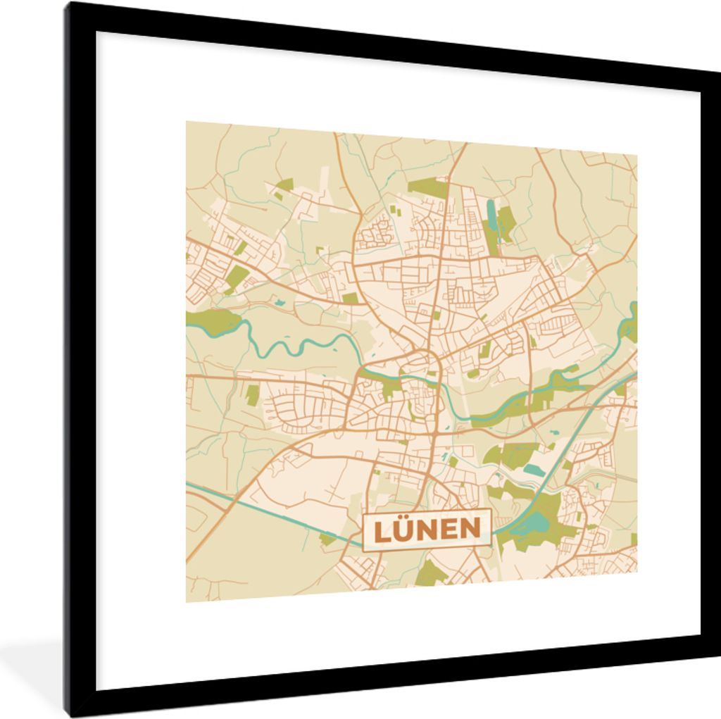MuchoWow Gerahmtes Poster Stadtplan - Lünen - Stadtplan - Vintage 40x40 cm - Poster mit Schwarzem Bilderrahmen Wandposter Rahmen Foto Bilder - P...