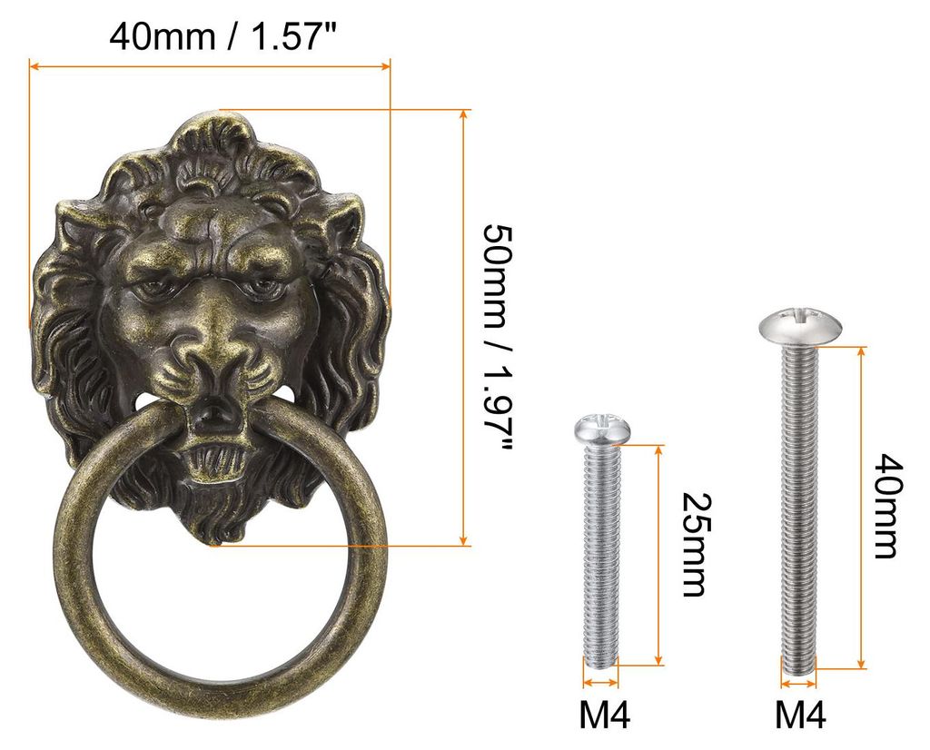 4 Stš¹ck L?wen Schublade Ziehen 1.57"x1.97" L?wenkopf Zieht Knauf Ring Schublade Ziehen mit Schrauben fš¹r Kommode Kleiderschrank Kš¹chenschr...
