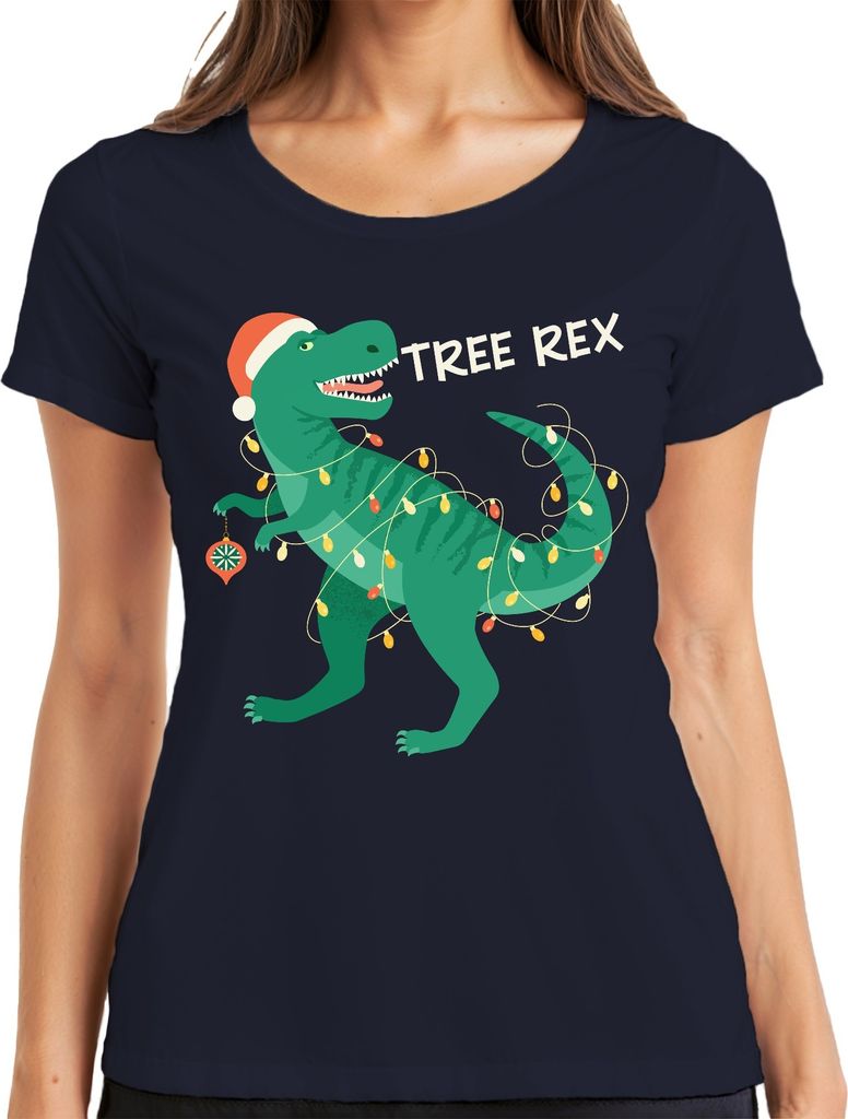 Tree Rex Weihnachtsbaum Dinosaurier - Weihnachten Weihnachtsgeschenk Christmas Damen T-Shirt, Navy, 3XL