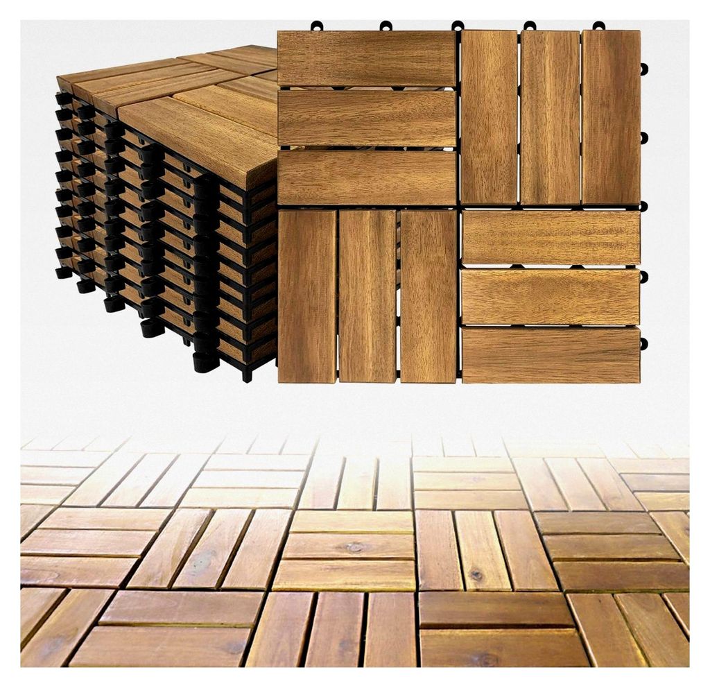 Holzfliesen für Balkon und Terrasse, Akazienholz, Klickfliesen, 30 x 30 cm, 1 m² (11 Stück)