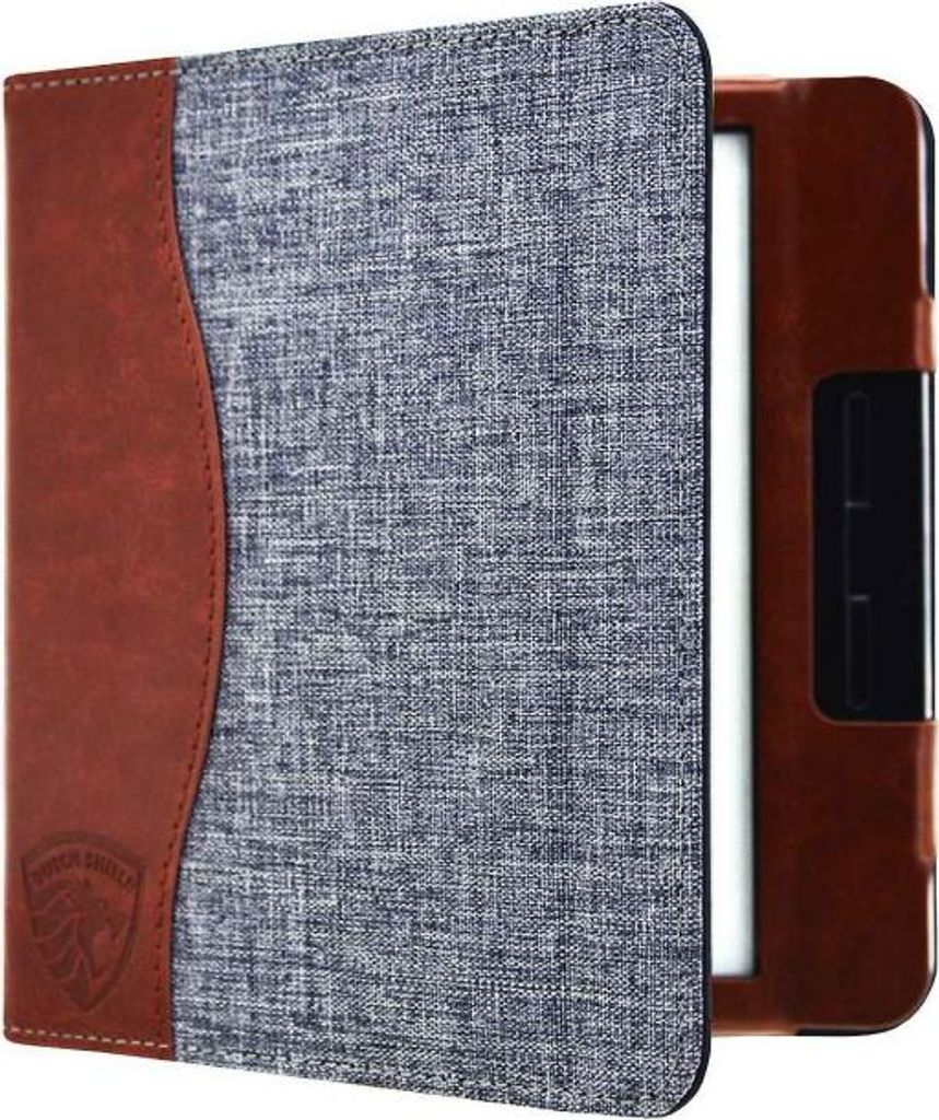 Dutch Shield - Jeans strap Case Hülle für das Tolino Vision 6 Ebook - Klapphülle Ereader Schutzhülle Cover Grau,Braun