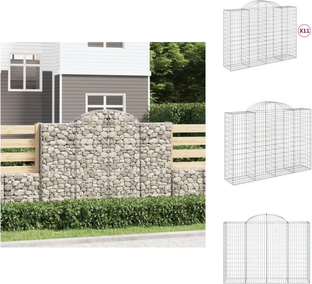 vidaXL Gabionen mit Hochbogen 11Stk. 200x50x140/160cm Verzinktes Eisen - Blumentöpfe & Pflanzgefäße