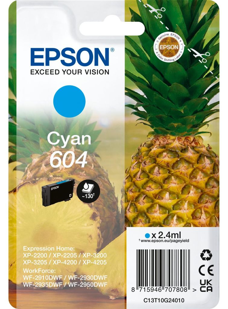 Epson 604, Standardertrag, Cyan, 2,4 ml, 1 Stück(e), 130 Produktbild 