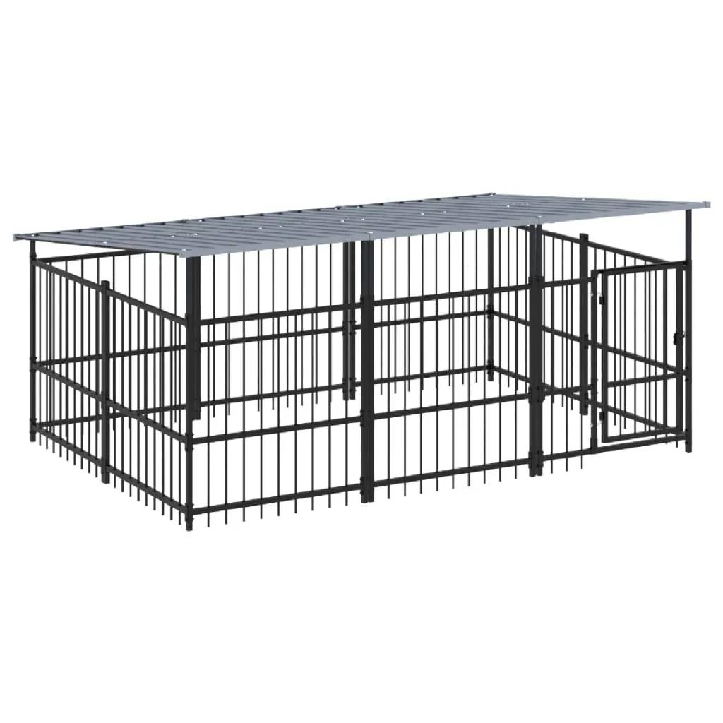 Enclos pour chien de jardin sécurisé 5,63 m² avec toit imperméable Gris