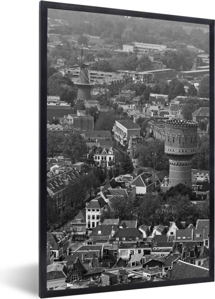 MuchoWow MuchoWow Gerahmtes Poster Skyline von Utrecht von der Spitze des Domturms aus - schwarz und weiß 60x90 cm - Poster mit zchwarzem Bild...