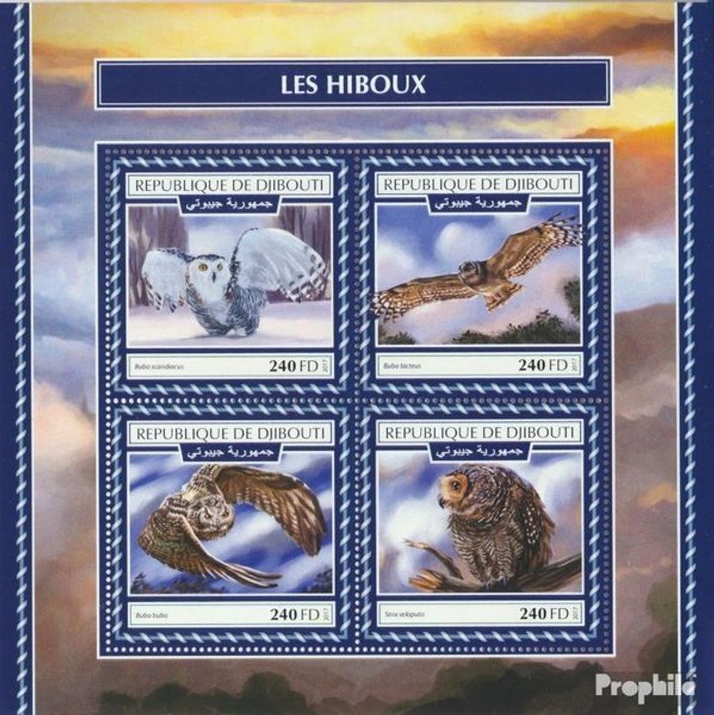 Briefmarken Dschibuti 2017 Mi 2002-2005 Kleinbogen (kompl. Ausg.) postfrisch Eulen