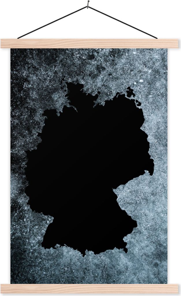 MuchoWow Textilposter Karte - Deutschland - Grau 120x180 cm mit holzfarbenen Rahmen - Textil-Plakat